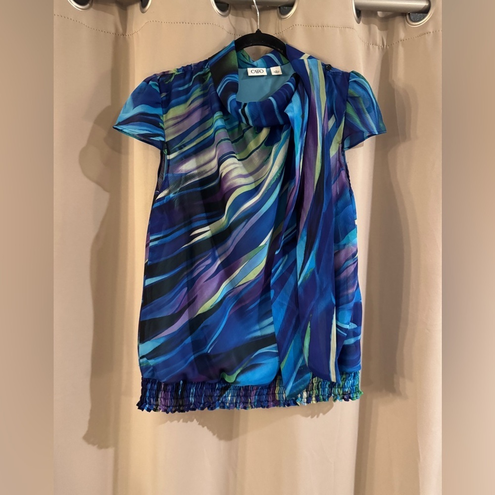 Cato Blue Multicolor Women's Blouse with ties